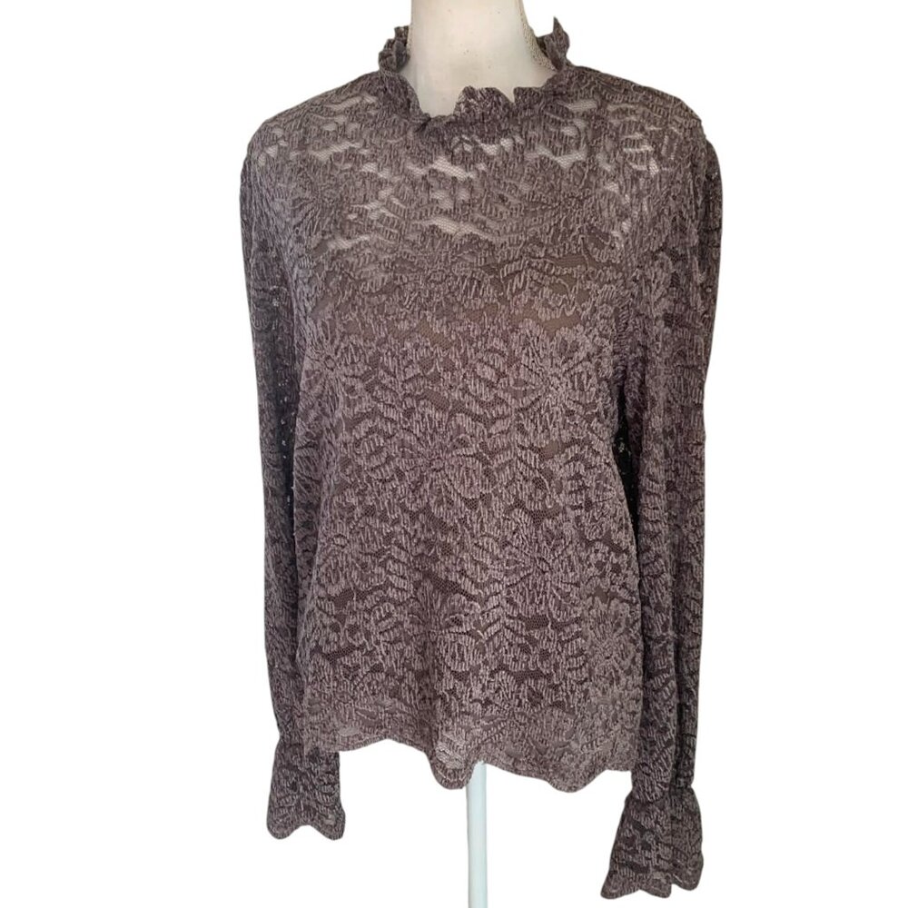 NWT Eri + Ali Delano Lace Mock Neck Top Size Large Taupe Anthropologie - Picture 5 of 11